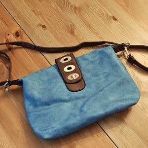 Blue and Brown Women's Shoulder Bag